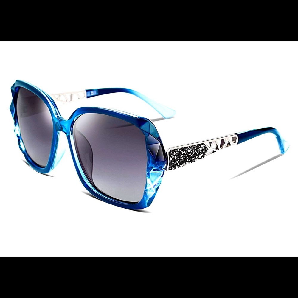 Ladies Square Sunglasses with Sparkling Composite and Shiny Frame
